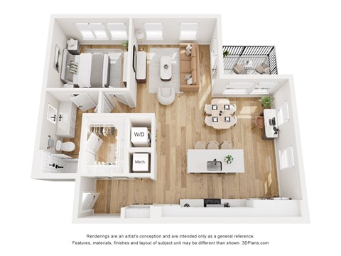 Floor plan for 1 bed, 1 bath, 942 sqft